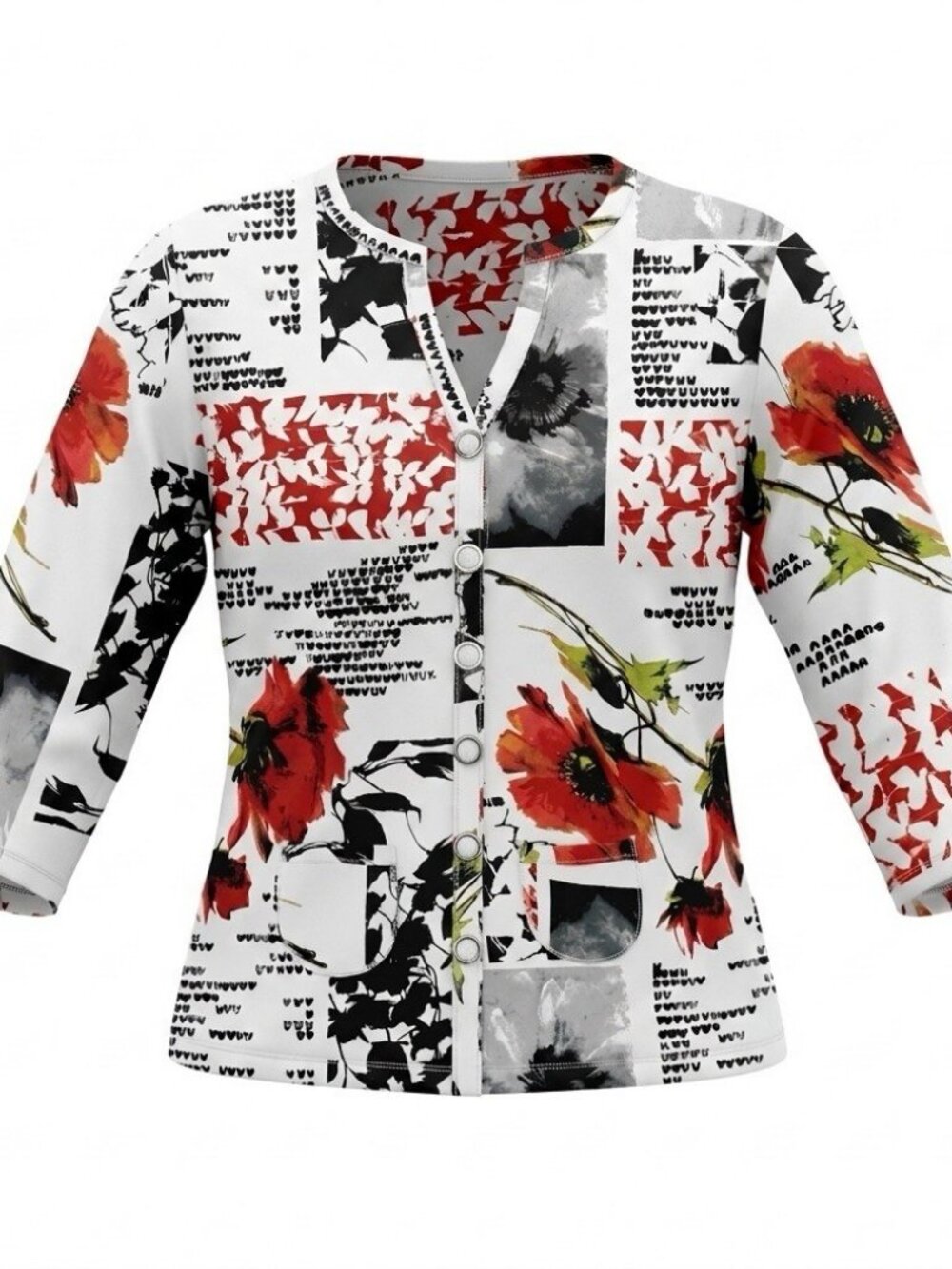 Thomas & Olivia Women Size XL Poppy Patchwork Button Up Blouse Top 3/4 Sleeve